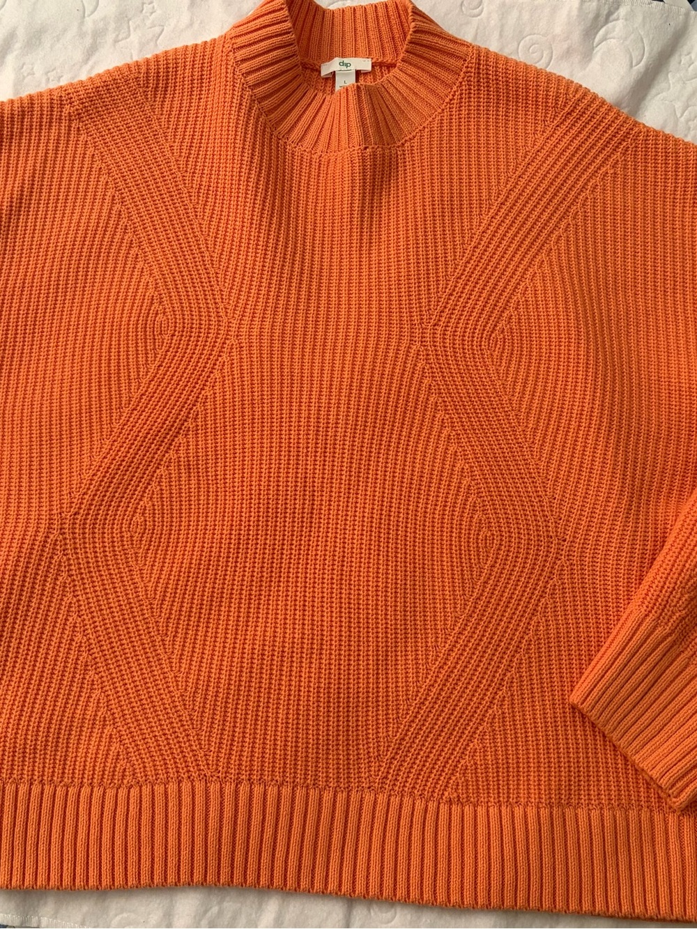 dip Orange Ribbed Cable-Pattern Turtleneck Sweater